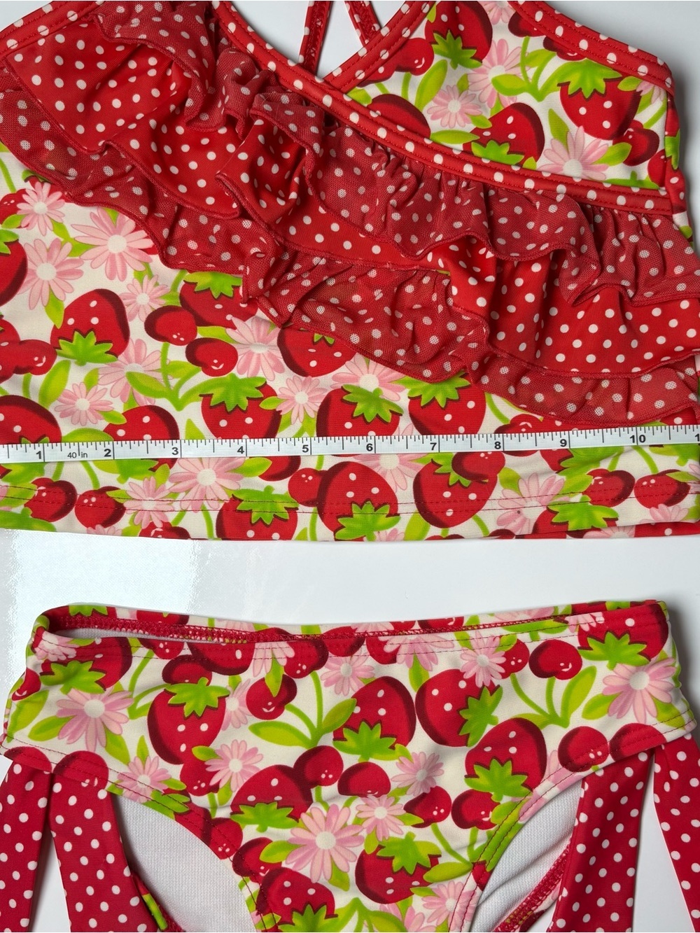 Lisabelle Girls Strawberry & Polka Dot Ruffle Tankini Two Piece Swimsuit Size 5T - Picture 11 of 12
